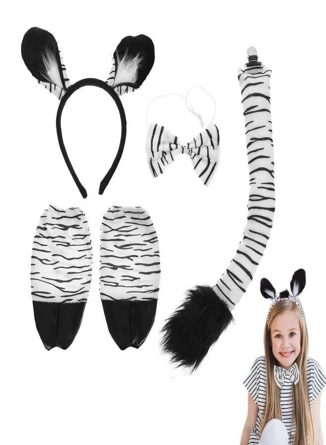 JOINPAYA Zebra Costume Set for Kids: 4 Piece Zebra Ears Headband, Bowtie, Tail, and Gloves- Animal Fancy Dress Party Accessory for Halloween Christmas Role Play Stage Performance - Image 1